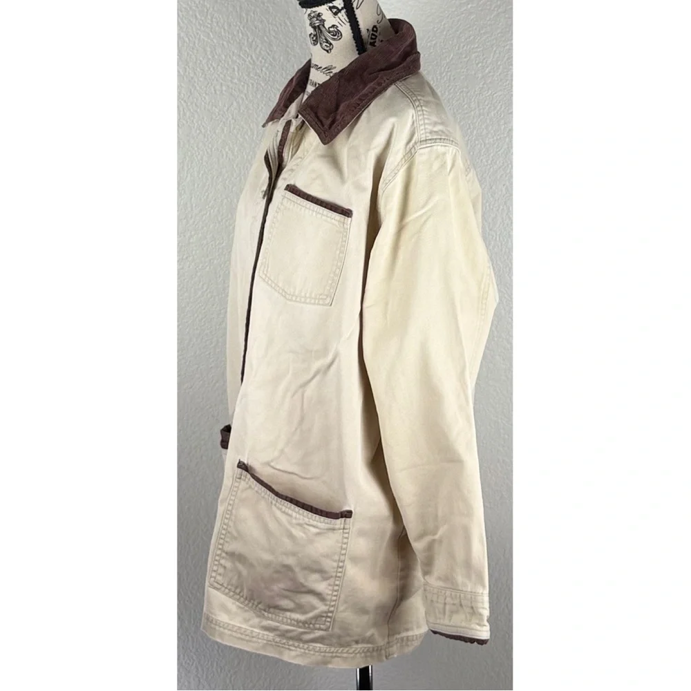 Vintage Women's Barn Utility Jacket Cream with Brown Corduroy Collar size Medium - Picture 3 of 9